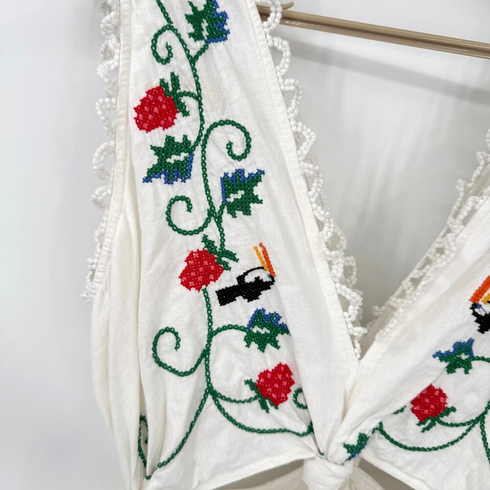 FARM Rio White Midi Dress with Red & Green Floral Embroidery - Picture 4 of 10